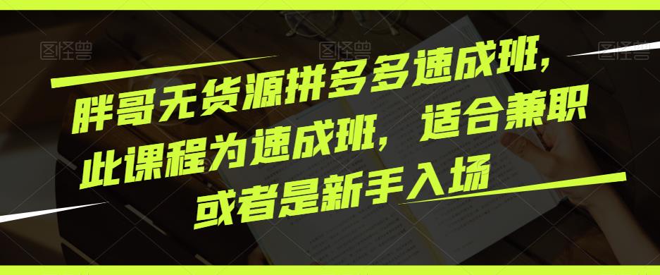 胖哥无货源拼多多速成班，此课程为速成班，适合兼职或者是新手入场_七九老刘教程资源分享